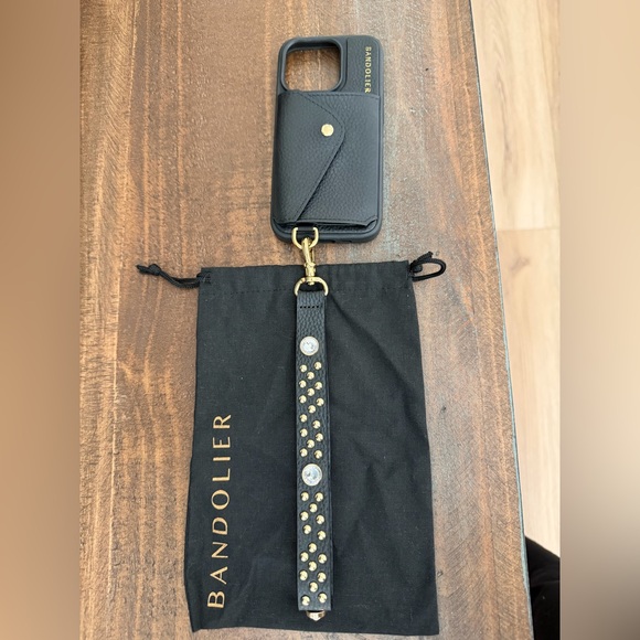 Bandolier Black Leather IPhone 15 Pro Case with Gold Accents - Picture 2 of 3
